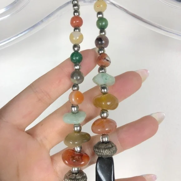 Vintage Crystal Necklace Amethyst Carnelian Amazonite Citrine Black Onyx - Picture 2 of 5